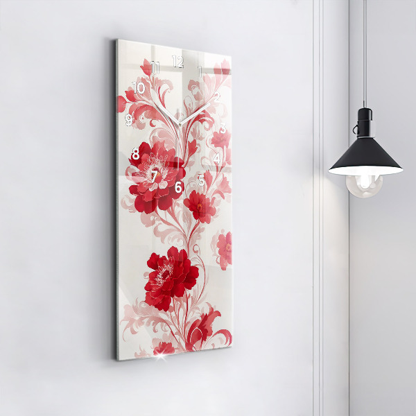 Modern vertical wall clock Red flowers
