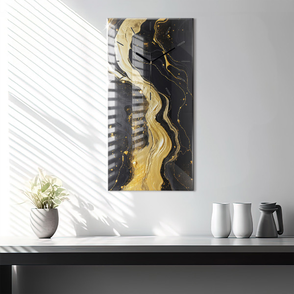 Modern vertical wall clock Gold marble