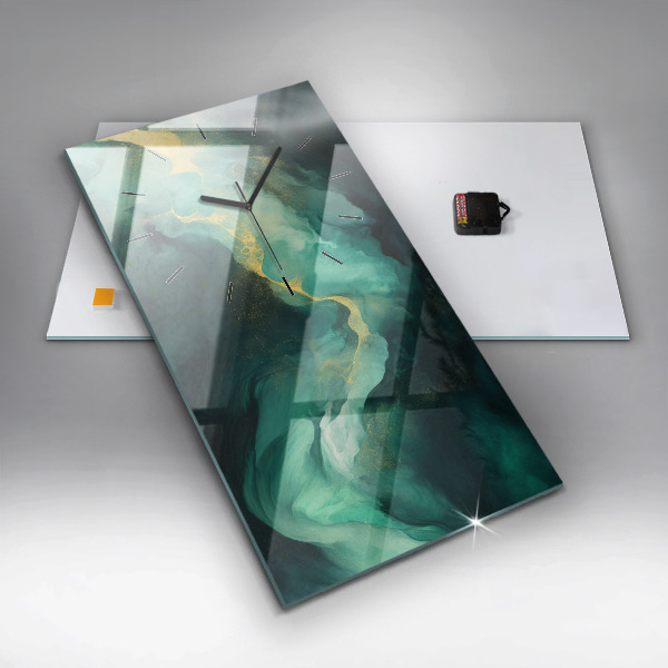 Modern vertical wall clock Green marble