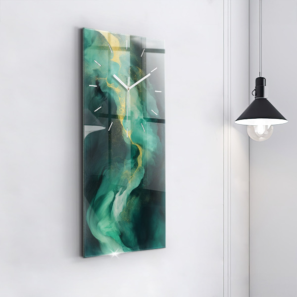 Modern vertical wall clock Green marble