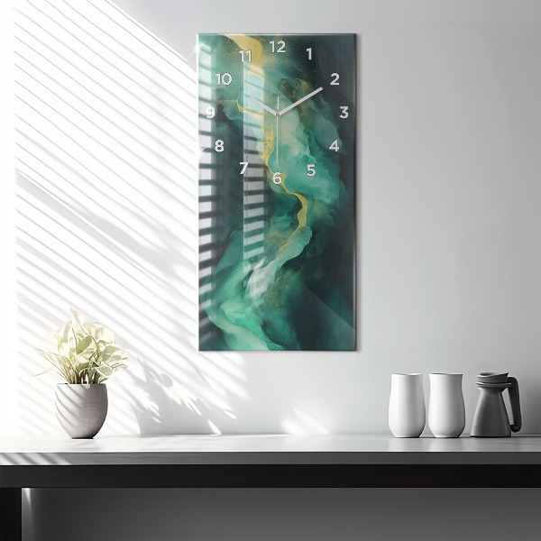Modern vertical wall clock Green marble