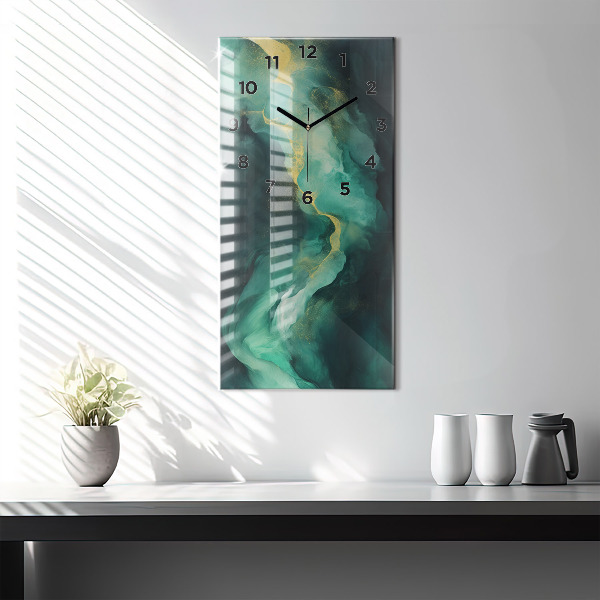 Modern vertical wall clock Green marble