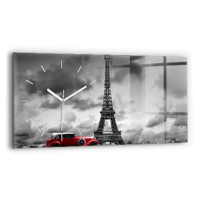 Glass wall clock rectangular Effel Tower Paris