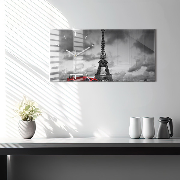 Glass wall clock rectangular Effel Tower Paris