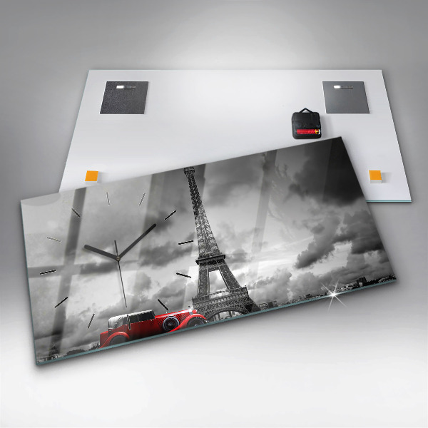 Glass wall clock rectangular Effel Tower Paris