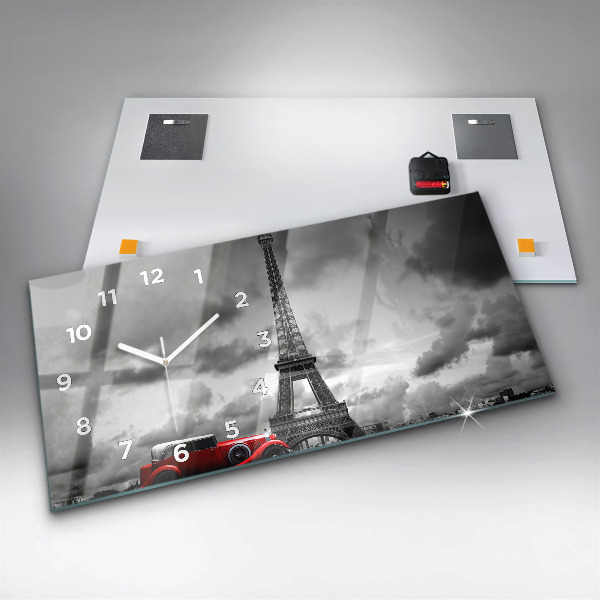 Glass wall clock rectangular Effel Tower Paris
