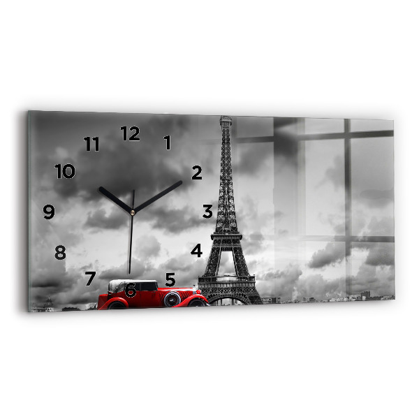 Glass wall clock rectangular Effel Tower Paris