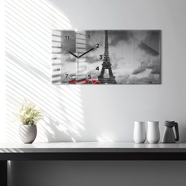 Glass wall clock rectangular Effel Tower Paris