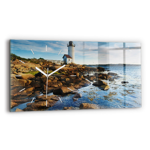 Glass wall clock rectangular Annisquam Lighthouse