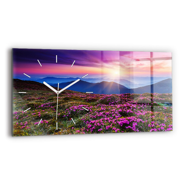 Glass wall clock rectangular Sunrise flowers