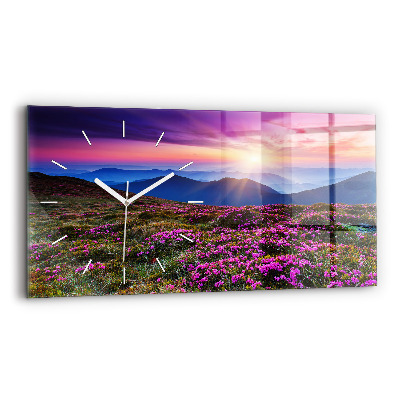Glass wall clock rectangular Sunrise flowers