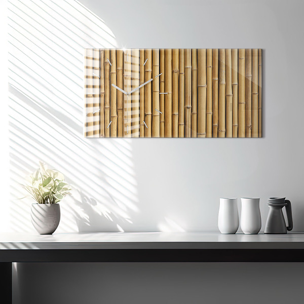 Glass wall clock rectangular Bamboo sticks