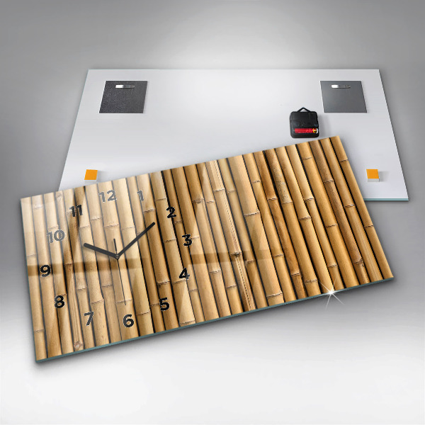 Glass wall clock rectangular Bamboo sticks