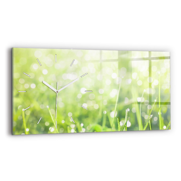 Glass wall clock rectangular Green grass