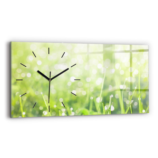 Glass wall clock rectangular Green grass
