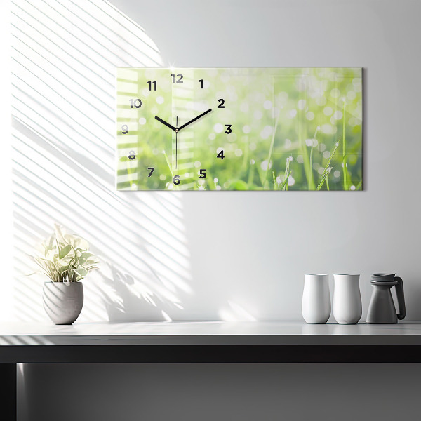 Glass wall clock rectangular Green grass