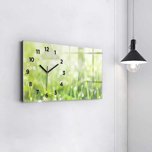 Glass wall clock rectangular Green grass