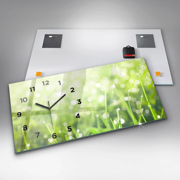Glass wall clock rectangular Green grass