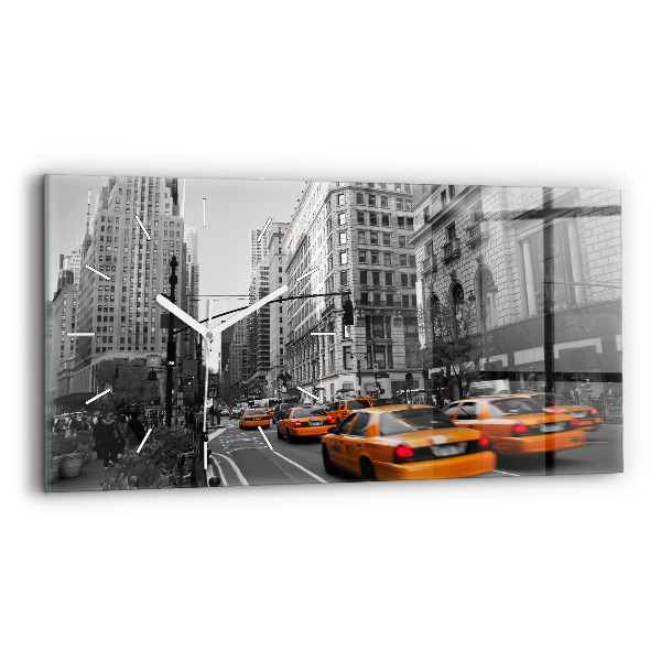 Glass wall clock rectangular Manhattan and Taxis