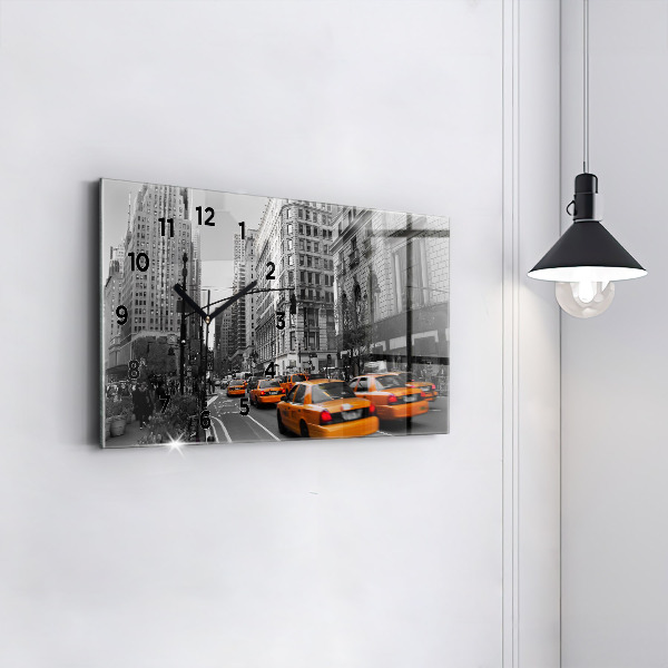 Glass wall clock rectangular Manhattan and Taxis