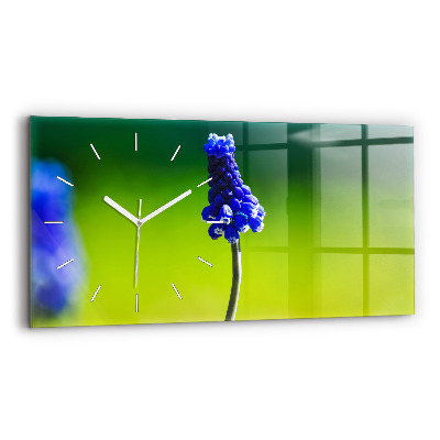 Glass wall clock rectangular Blue flowers