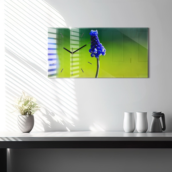 Glass wall clock rectangular Blue flowers