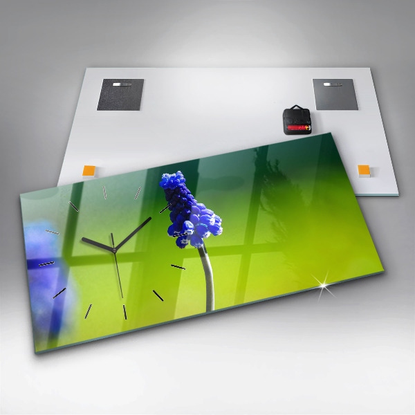 Glass wall clock rectangular Blue flowers