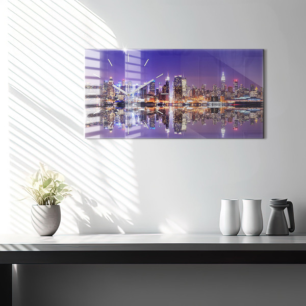 Glass wall clock rectangular New York at night