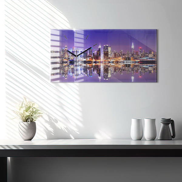 Glass wall clock rectangular New York at night
