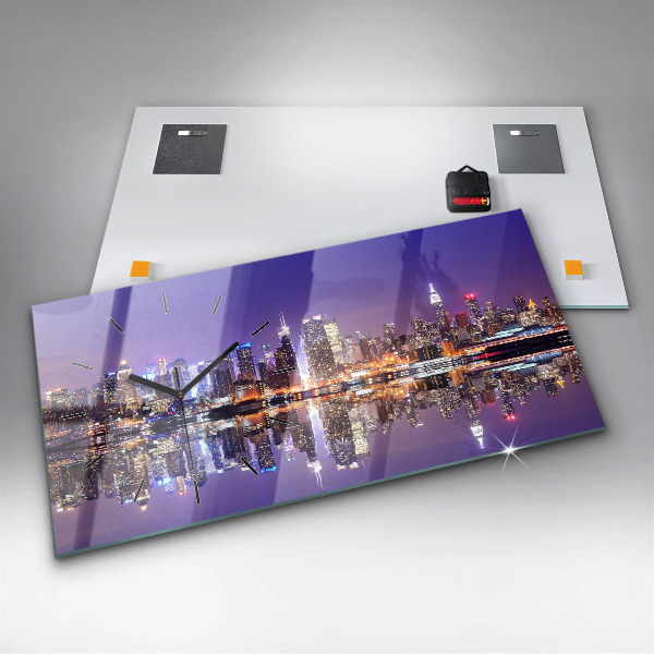 Glass wall clock rectangular New York at night