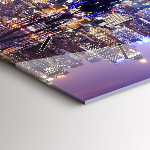 Glass wall clock rectangular New York at night