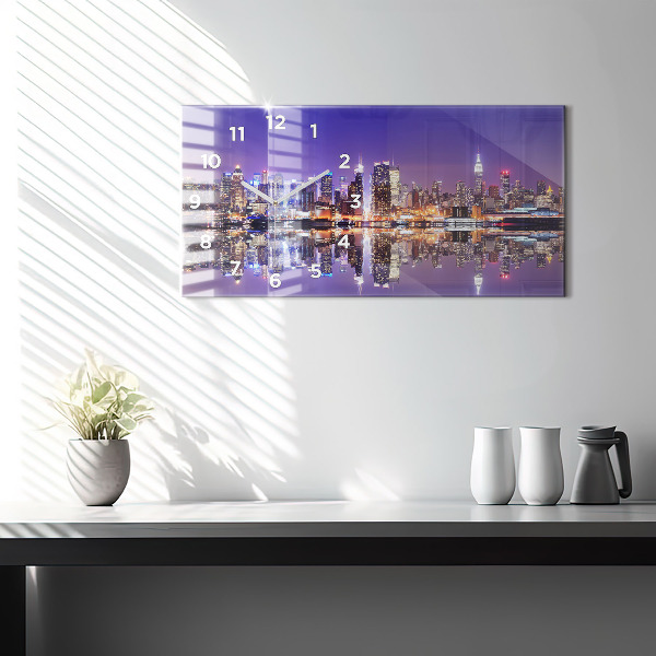 Glass wall clock rectangular New York at night