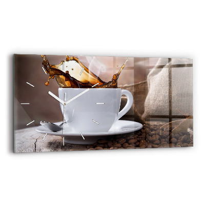 Glass wall clock rectangular A cup of coffee