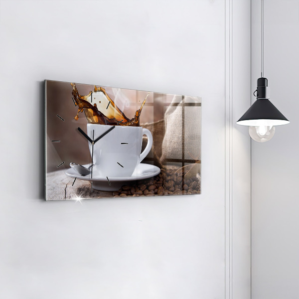 Glass wall clock rectangular A cup of coffee