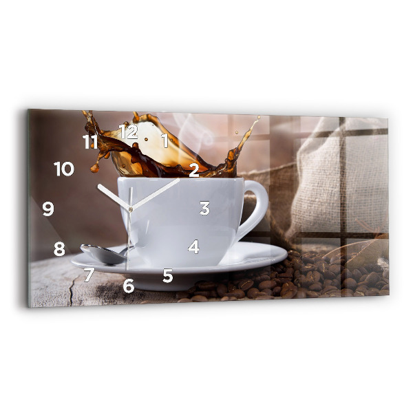 Glass wall clock rectangular A cup of coffee