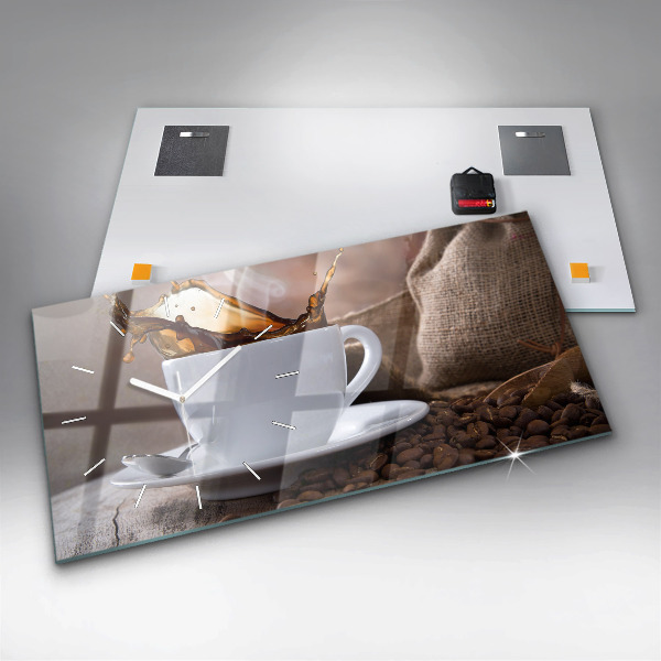 Glass wall clock rectangular A cup of coffee