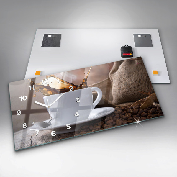 Glass wall clock rectangular A cup of coffee