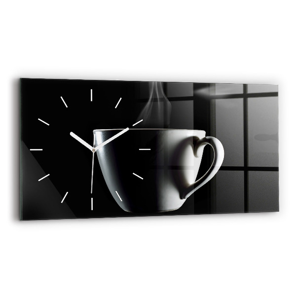 Glass wall clock rectangular A cup of coffee