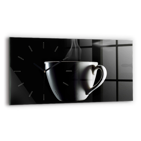 Glass wall clock rectangular A cup of coffee