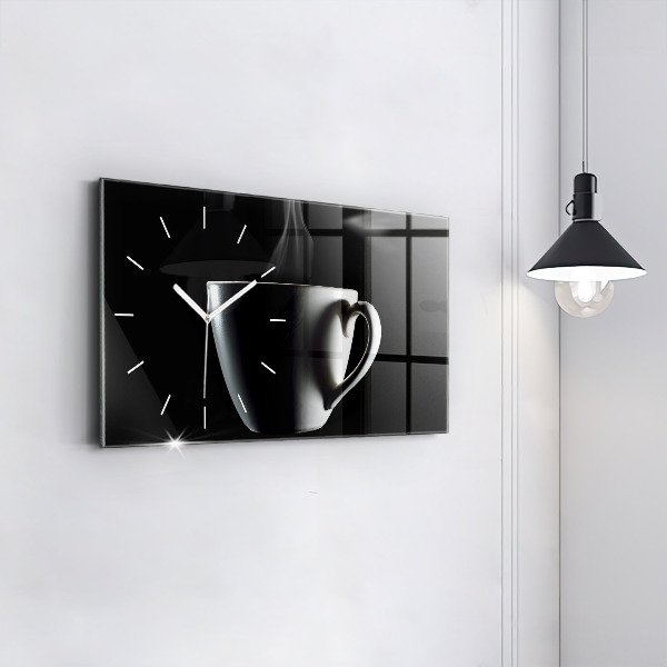 Glass wall clock rectangular A cup of coffee