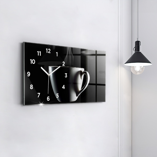 Glass wall clock rectangular A cup of coffee