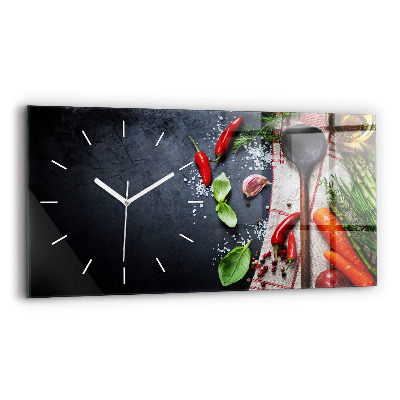Glass wall clock rectangular Vegetables
