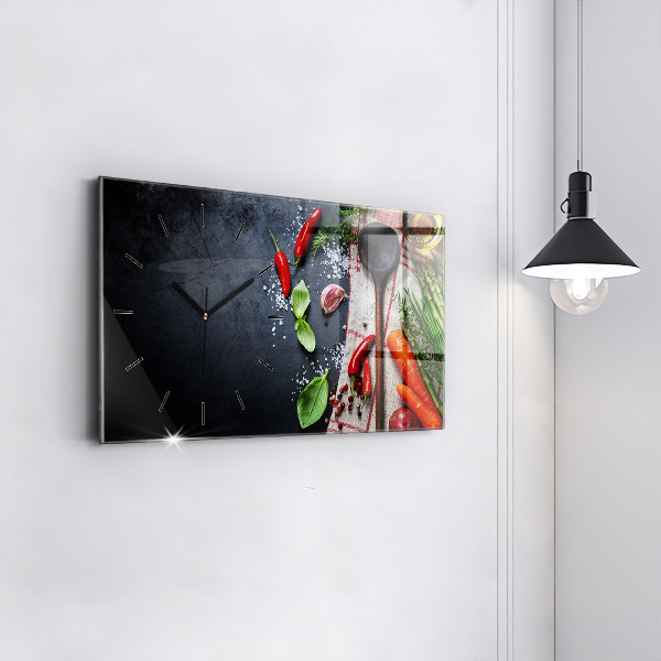 Glass wall clock rectangular Vegetables