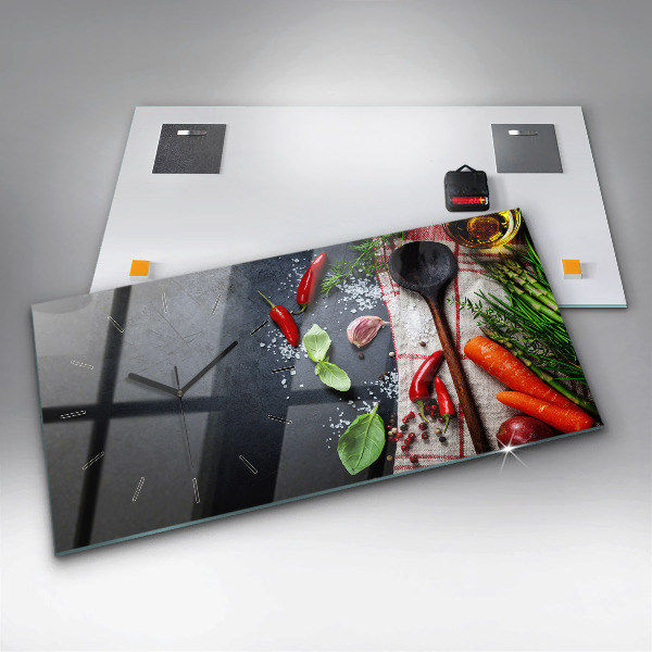 Glass wall clock rectangular Vegetables
