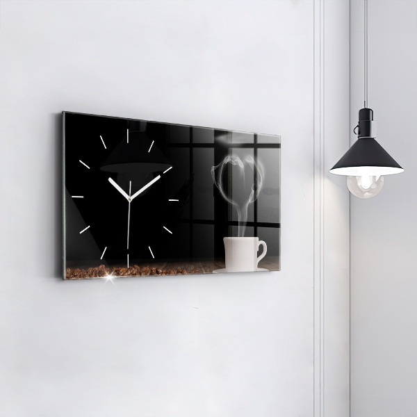 Glass wall clock rectangular A cup of hot coffee