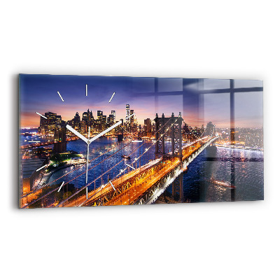 Glass wall clock rectangular New York and the sunset