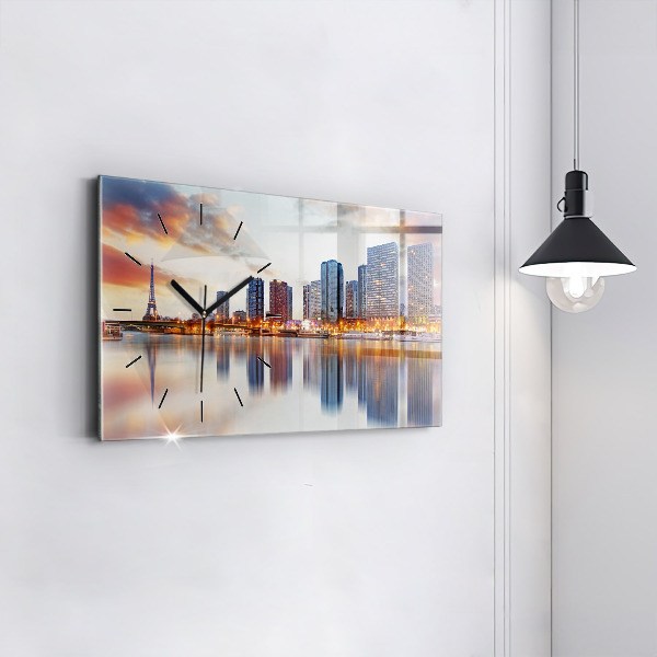 Glass wall clock rectangular Panorama with the Eiffel Tower