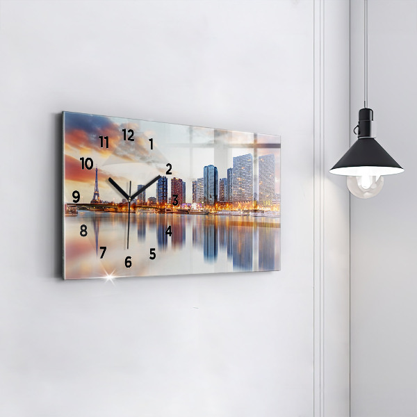 Glass wall clock rectangular Panorama with the Eiffel Tower