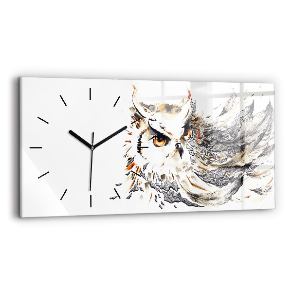 Glass wall clock rectangular Owl symbol of wisdom