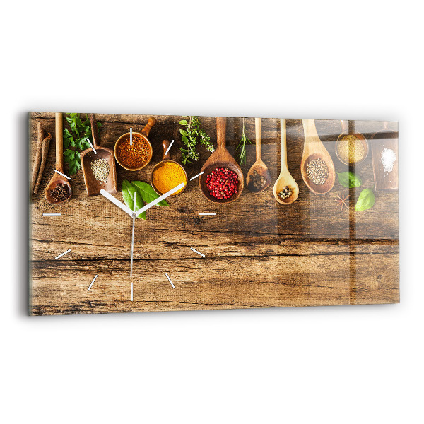 Glass wall clock rectangular Spoons of spices